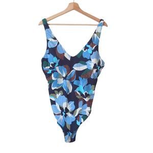 Athleta Seychelles One Piece Swimsuit Large Hero Bloom Blue Swim NWOT
